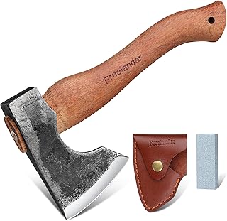 Camping Axe Hatchet, 11'' Small Hand Axe, Walnut Wood Handle Splitting Axe with Sheath for Outdoor Forest Bushcraft Garden Survival Wood Carving Chopping Cutting