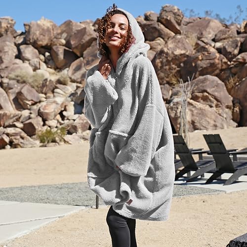 Miniatura 3 de Catalonia - Sudadera con capucha de gran tamaño con cremallera, suéter gigante de oveja sintética. Bolsillo frontal grande, acogedora, cálida,