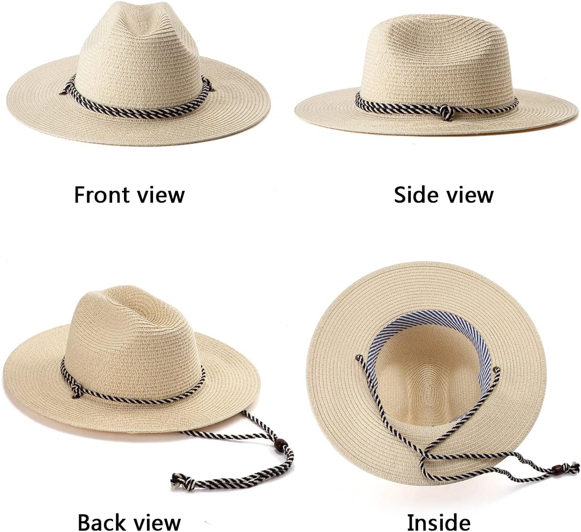 Sun Hat for Women Men Pamana Summer Wide Brim Straw Fedora Chinstrap M-XL