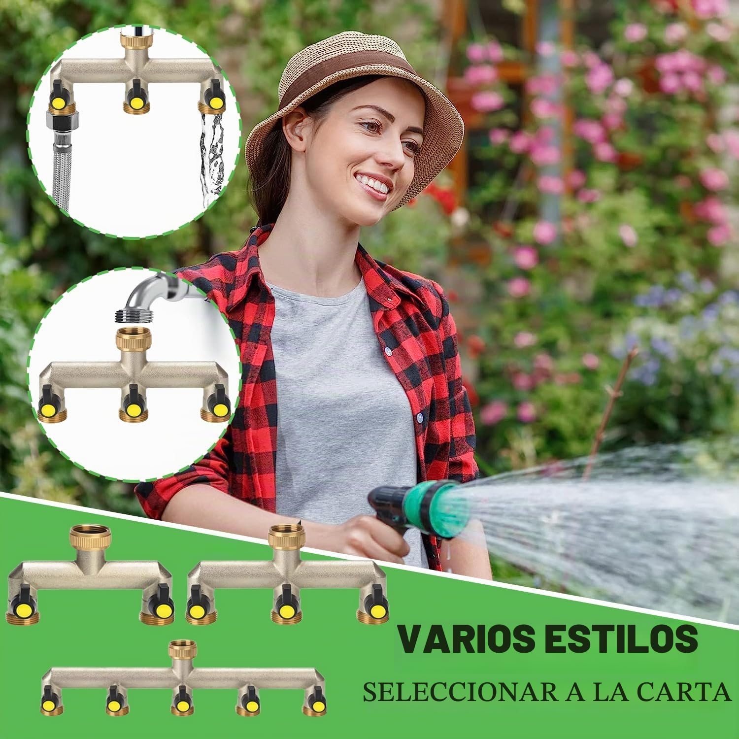 Latón Jardín Desviador de Grifo con 5 distribuidores,3/4 Pulgadas Conector de Grifo Manguera,Adaptador Derivación Flujo de Agua con 5 Válvula,para Riego Jardín Al Aire Libre Jardineria