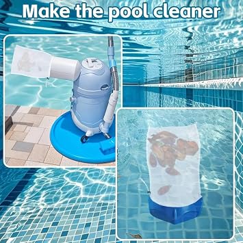 4-Pack Replacement Pool Vacuum Mesh Bags - Fine Filter Net with Locking Cord for Swimming Pools, Ponds & Aquariums, Collects Leaves Debris