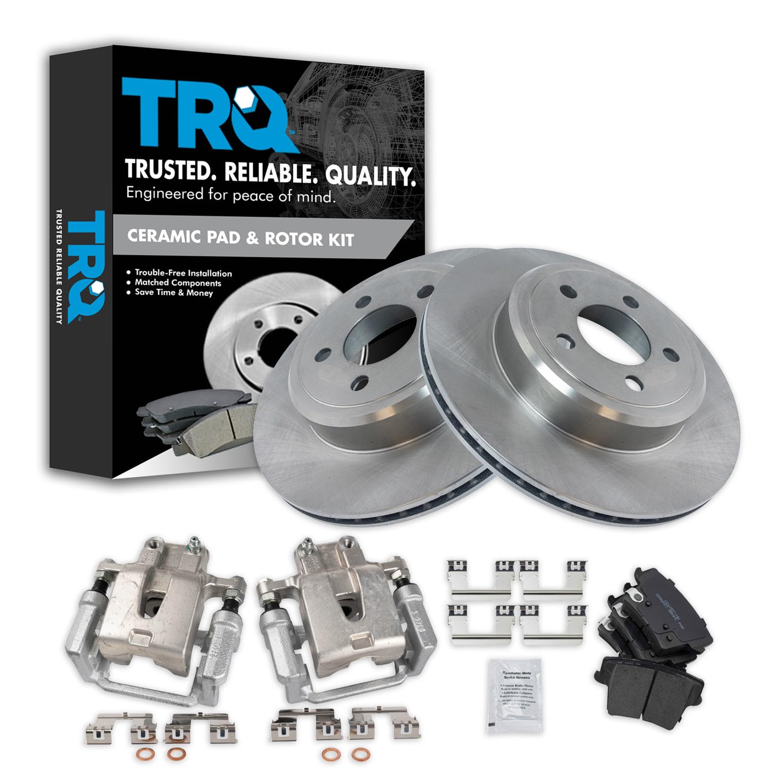 TRQ Rear Brake Pad and Rotor Set Ceramic Vented Rotors Calipers