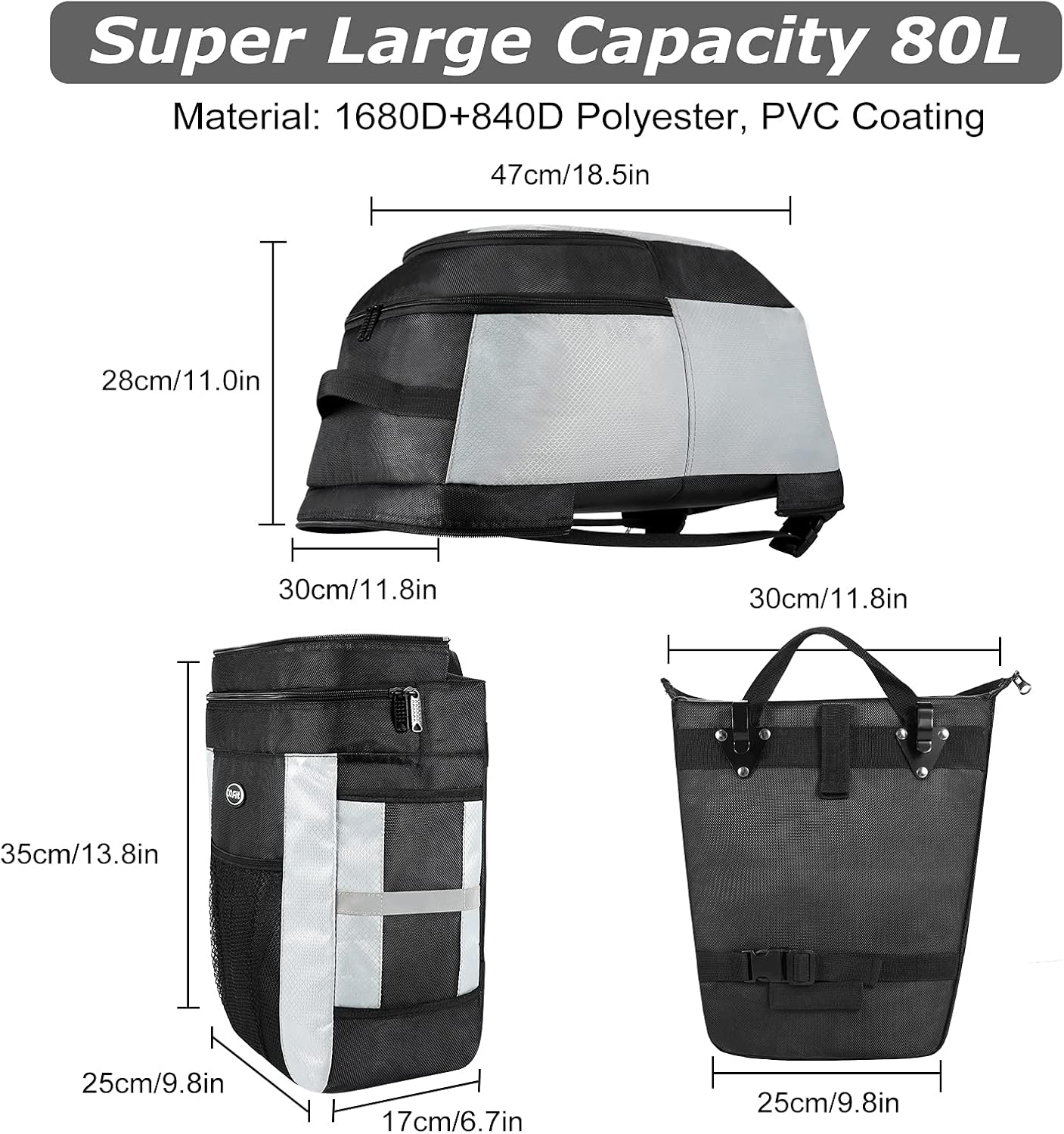 COFIT Bike Trunk Bag 25L/68L, Extensive Large Capacity Bicycle Rear Seat Pannier as Commuter Bag Luggage Carrier : Sports & Outdoors