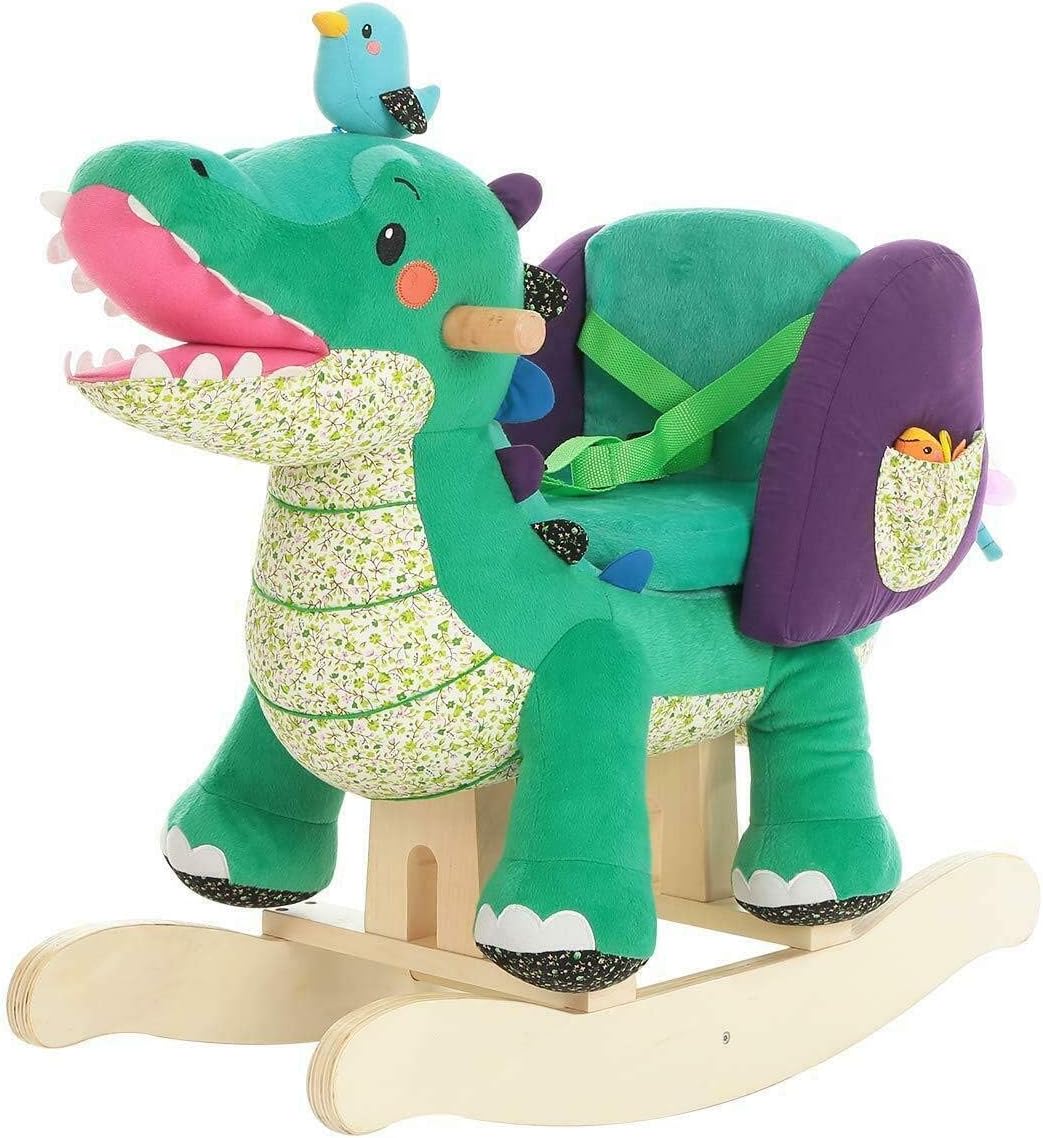 labebe Child Rocking Horse Toy, Stuffed Animal Rocker, Green Crocodile Plush Rocker Toy for Kid 6 Month -3 Years, Wooden Rocking Horse Chair/Rocker/Animal Ride on