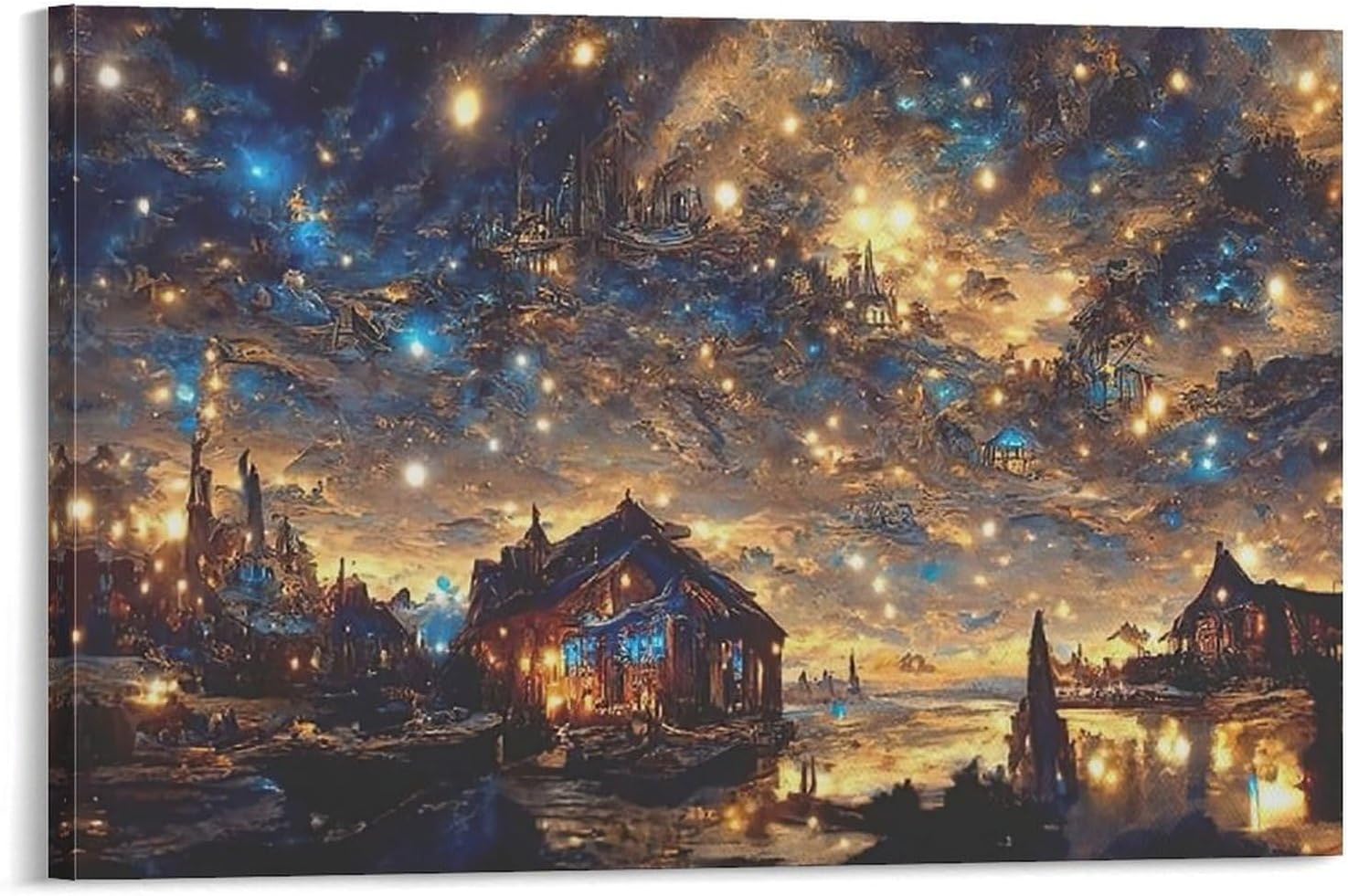 星月夜 抽象画 アート ゴッホ [ ローヌ 星月夜 ] ポスター ウォールアート 部屋飾り キャンバス 絵画 ベッドルーム ポスター