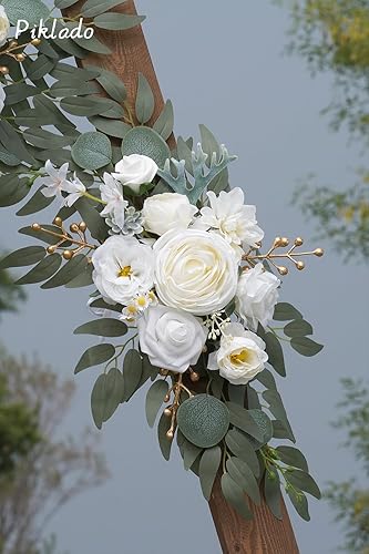 Miniatura 7 de Piklado Juego de 2 guirnaldas de flores sintéticas para bodas, decoraciones florales y letreros de ceremonia de recepción de boda (blanco)