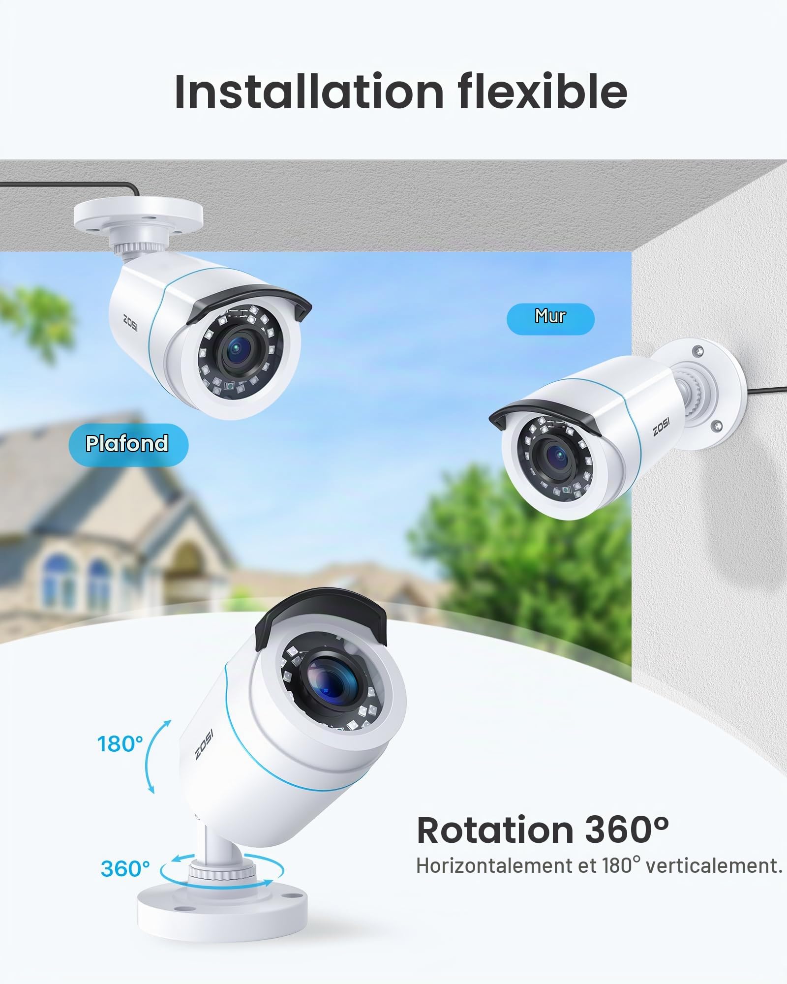 ZOSI Pack 4 Caméra Surveillance Filaire Extérieure 1080P HD-TVI