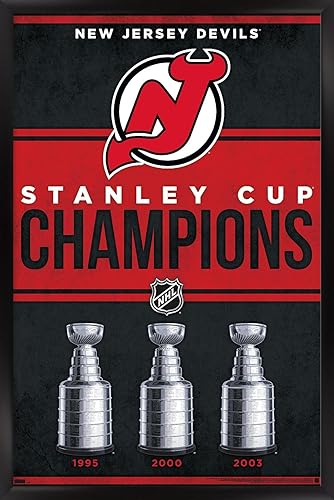 Miniatura 10 de Trends International NHL New Jersey Devils - Póster de pared de Champions 23, 22.37 x 34.00 pulgadas, versión enmarcada de madera de granero