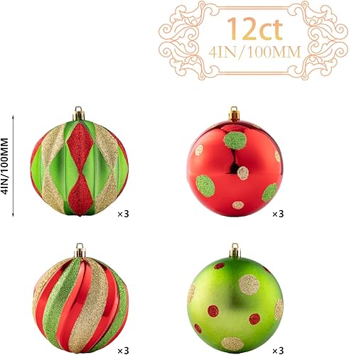 Miniatura 2 de Adornos de bola de Navidad grandes de 4 pulgadas, 12 piezas inastillables de color rojo, verde y dorado, adornos de Navidad clásicos de lunares para