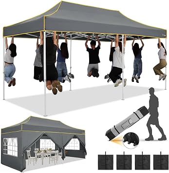 HOTEEL 10x20 Heavy Duty Pop Up Canopy Tent with Sidewalls, Commercial Outdoor Canopy Tents for Parties Event Wedding with Roller Bag, Waterproof & UV 50+, Upgraded Thickened Hexagonal Legs, Gray
