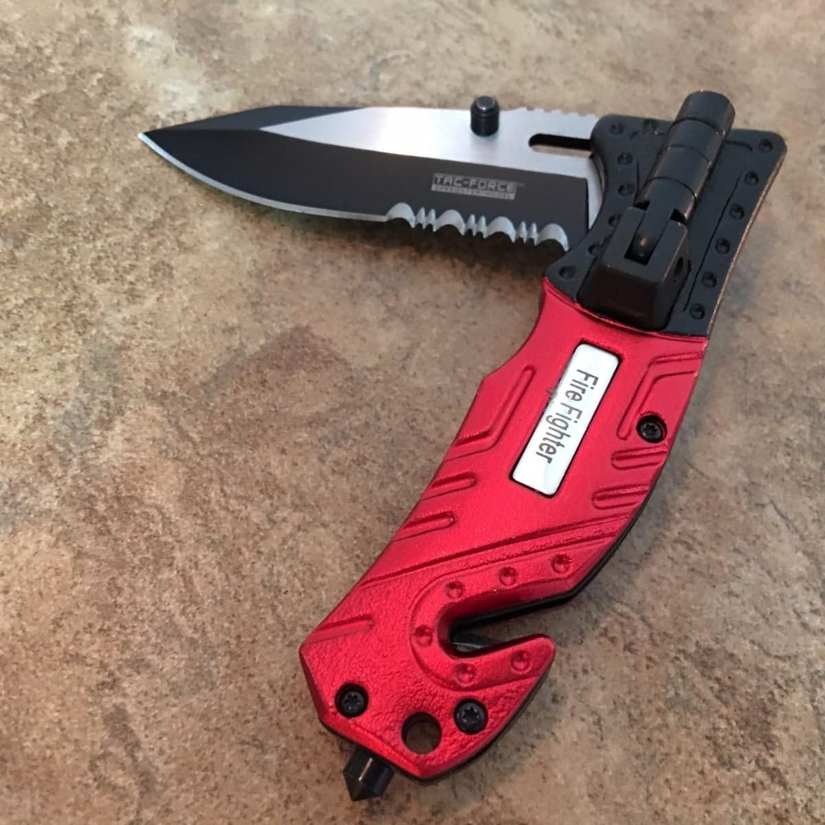 TAC Force Red FIRE Fighter Spring Assisted Open LED Tactical Rescue Pocket Knife