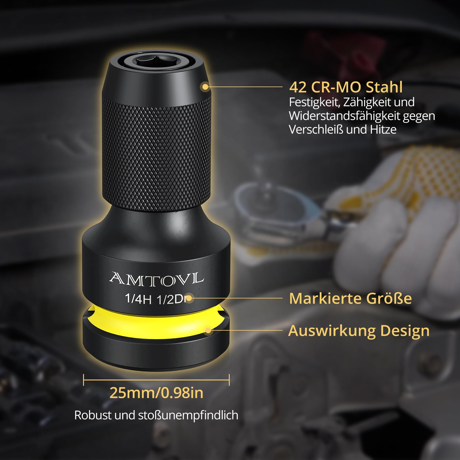 AMTOVL Adapter – Wandelt 3/8 Auf 1/4 Zoll – Für Schlagschrauber & Ratschen – Aus Starkem 42CrMo Stahl Mit Schnellspannfunktion