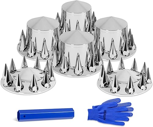 HQALTY Kit combinado de cubierta de eje de 1.299in con punta cromada, cubiertas de tuercas de rosca con 2 cubiertas de rueda delantera y 4 de eje