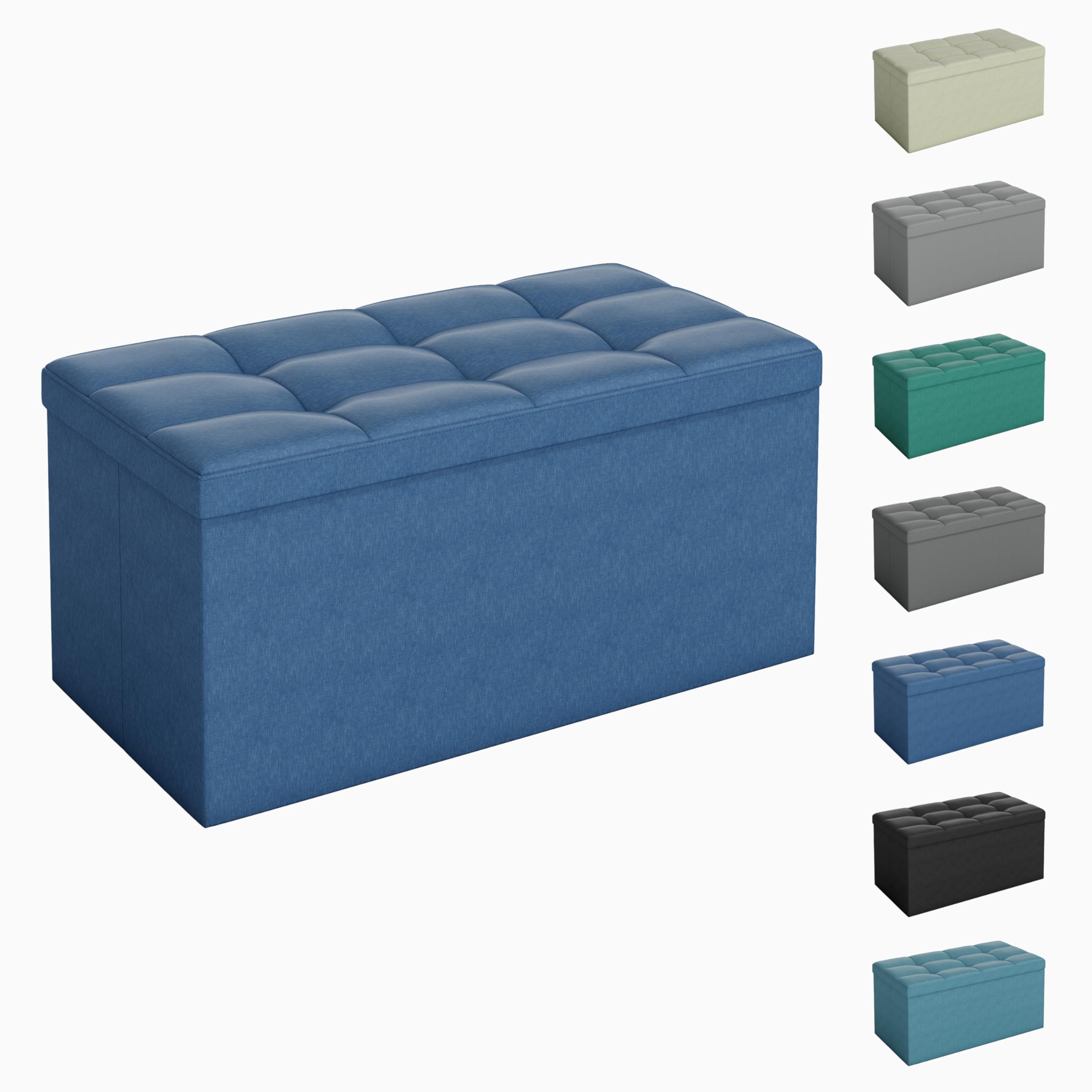 mcc direct Foldable Storage Ottoman Bench with Lid, Large Storage Chest Footstool for Bedroom, Living Room or Entryway, Space Saving Seating & Storage Solution, 76 cm, [Blue]