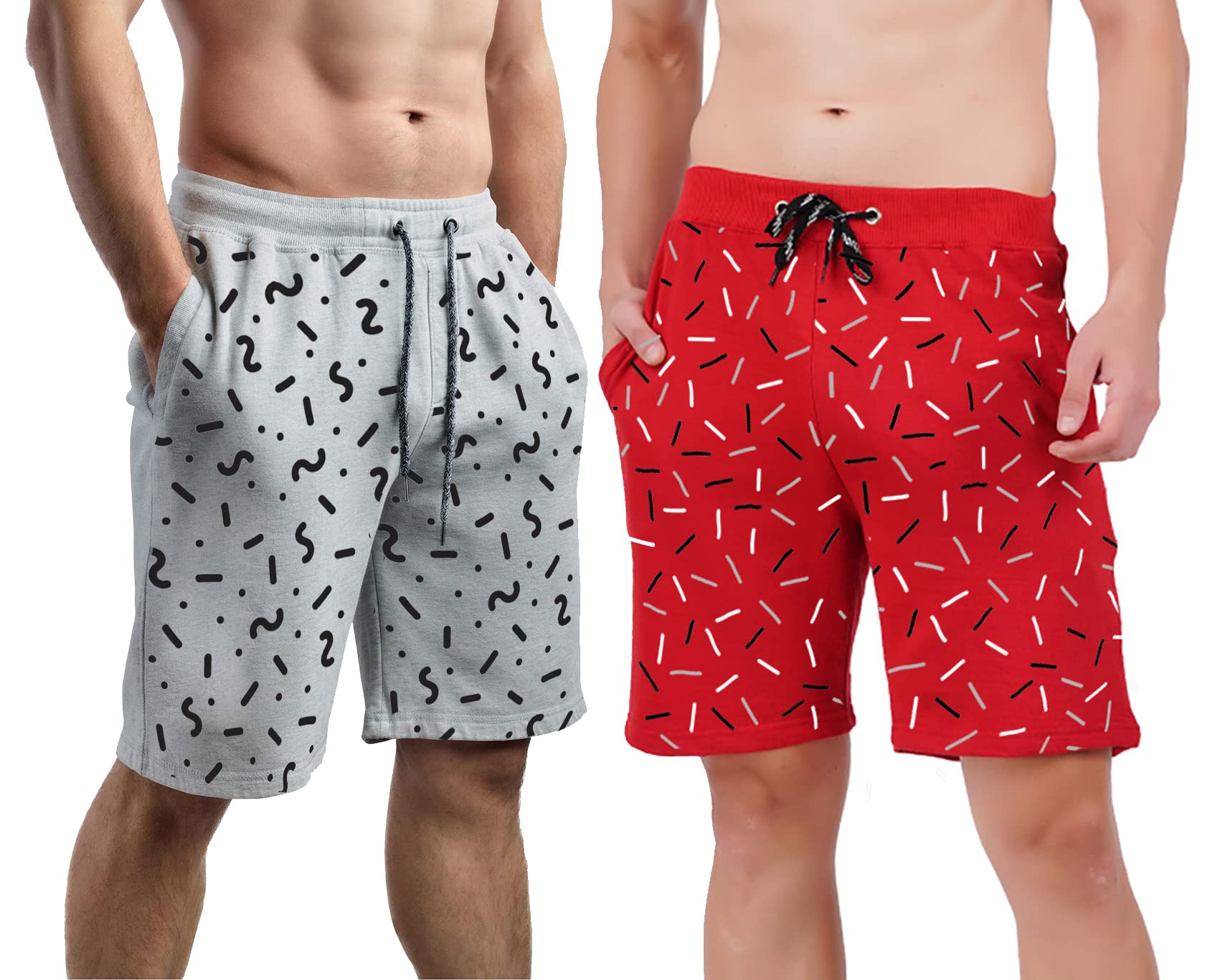 Men's Grey & Blue Cotton Regular Shorts-Pack of 2-image-20