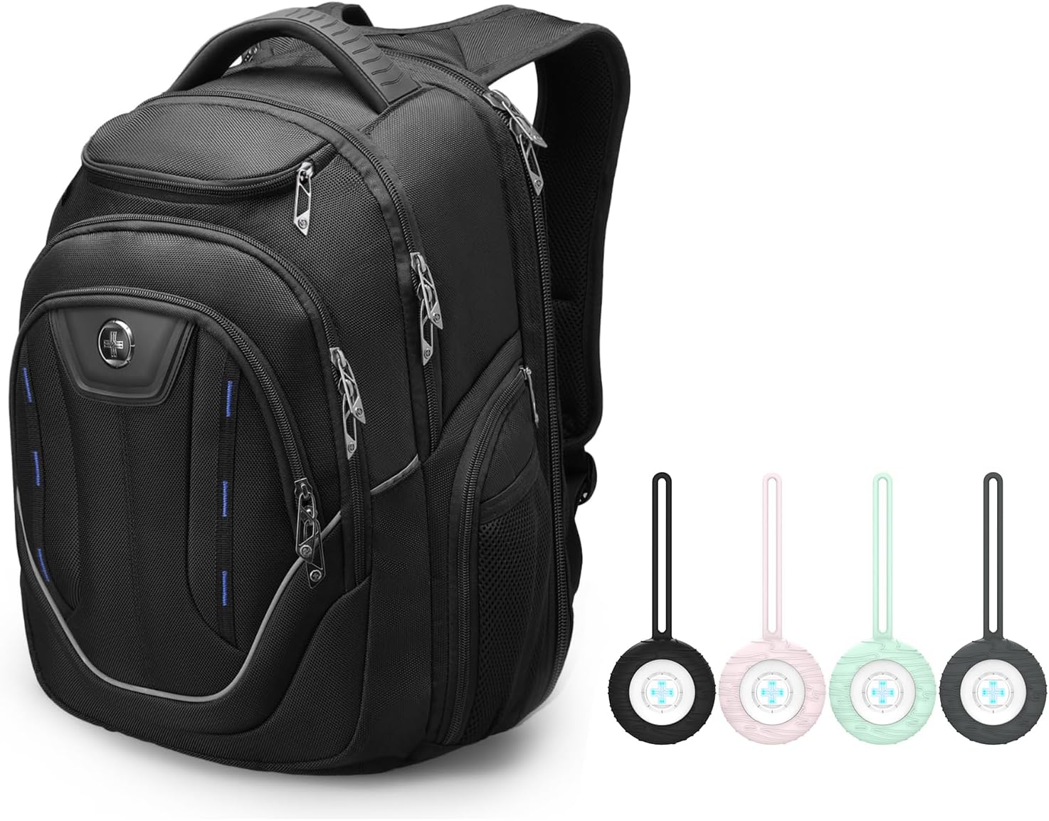 Swissdigital Design Bluetooth Locator Keychain | 4 pack| - Works with Finder Keychain - Sound and Light Notification for Luggage, Keys and Personal Items