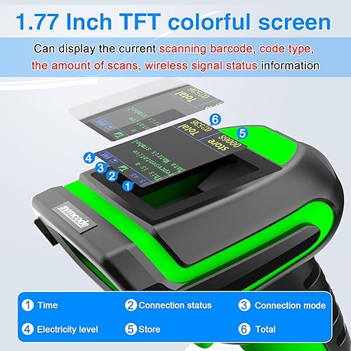 Miniatura 5 de Symcode Escáner de código de barras de pantalla 2D inalámbrico con soporte de carga, 2 en 1 inalámbrico 433 MHz y Bluetooth 2600 mAh 1D 2D escáner