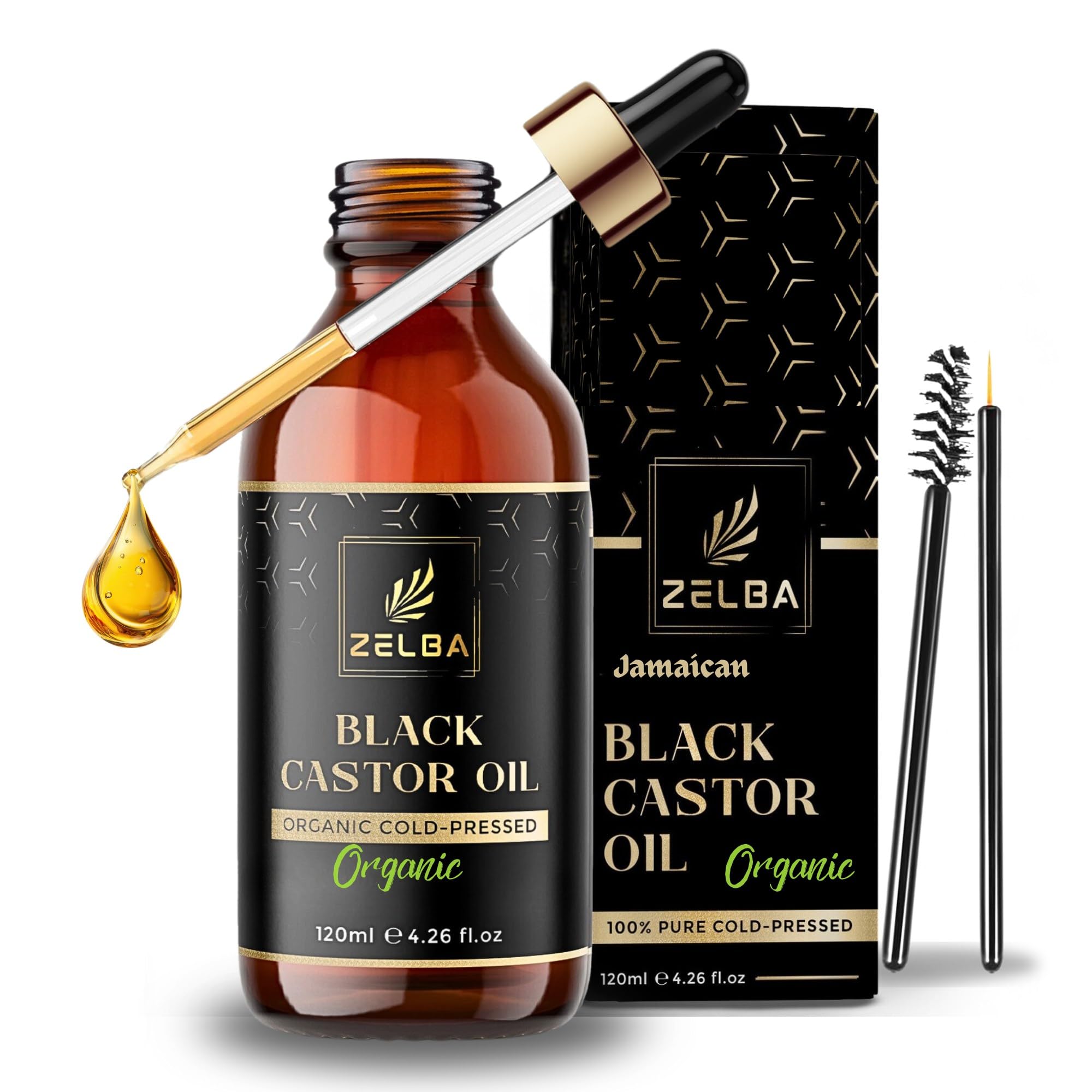 Zelba Organic Jamaican Black Castor Oil 4.2 oz – Cold Pressed, 100% Pure & Natural – Hair Growth, Eyelash & Eyebrow Enhancer, Skin Moisturizer –