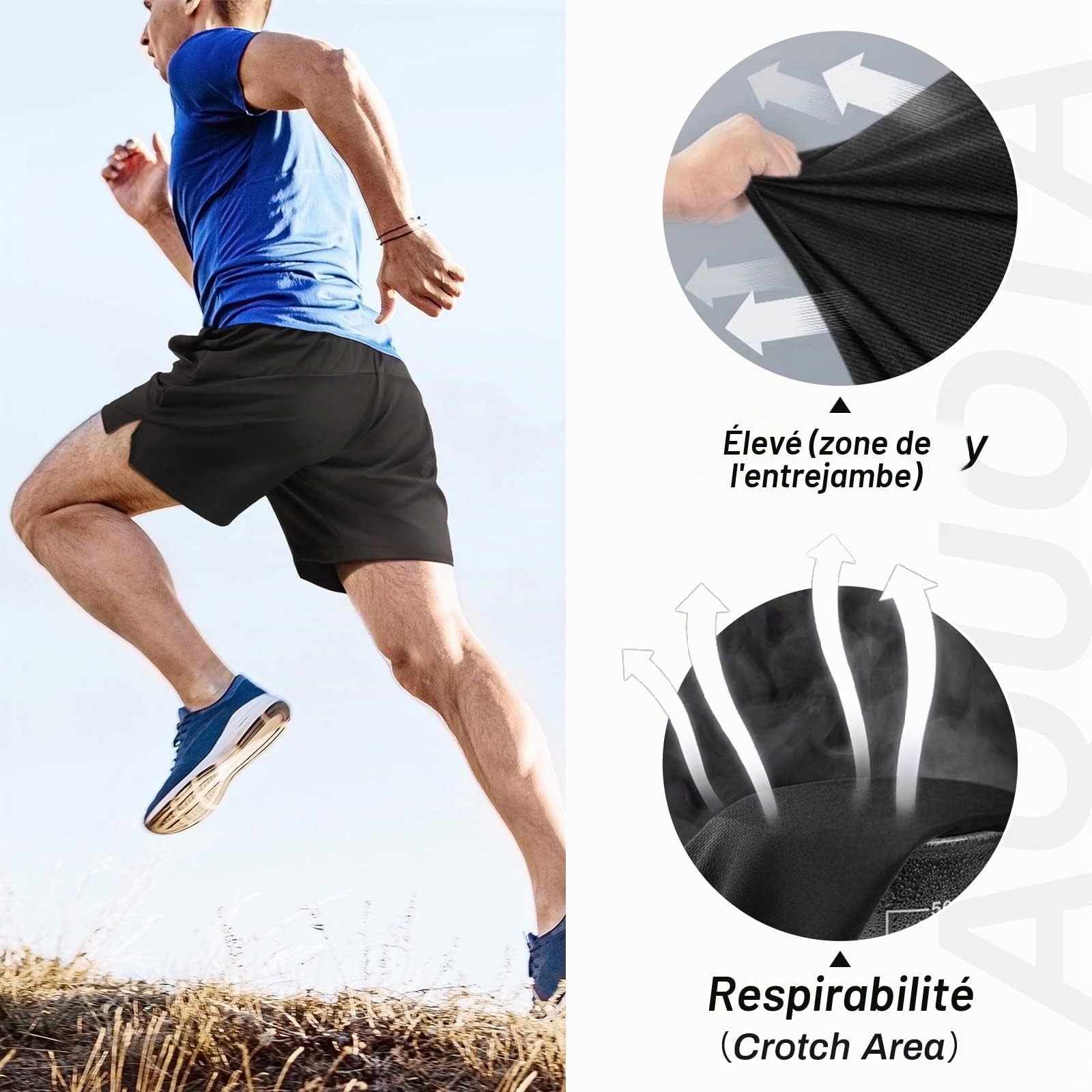 9" 5" Lot de 2 Sport Shorts pour Hommes, Cuissard de Running,Short de Course Séchage Rapide Pantalon Court avec Poches Zippées pour Fitness