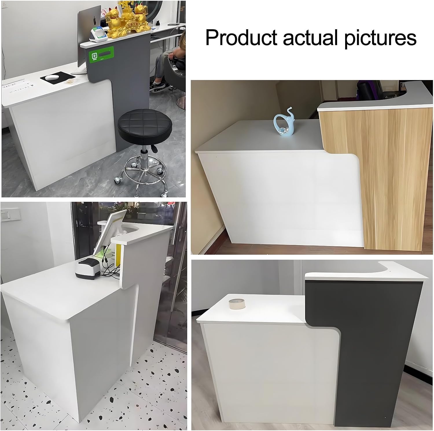 Small Reception Desk, Front Desk with Lockable Drawer, Front Counter with Door Cabinet, Reception Counter for Salon Reception Room Checkout Office(Wood Color R,120cm/47in)