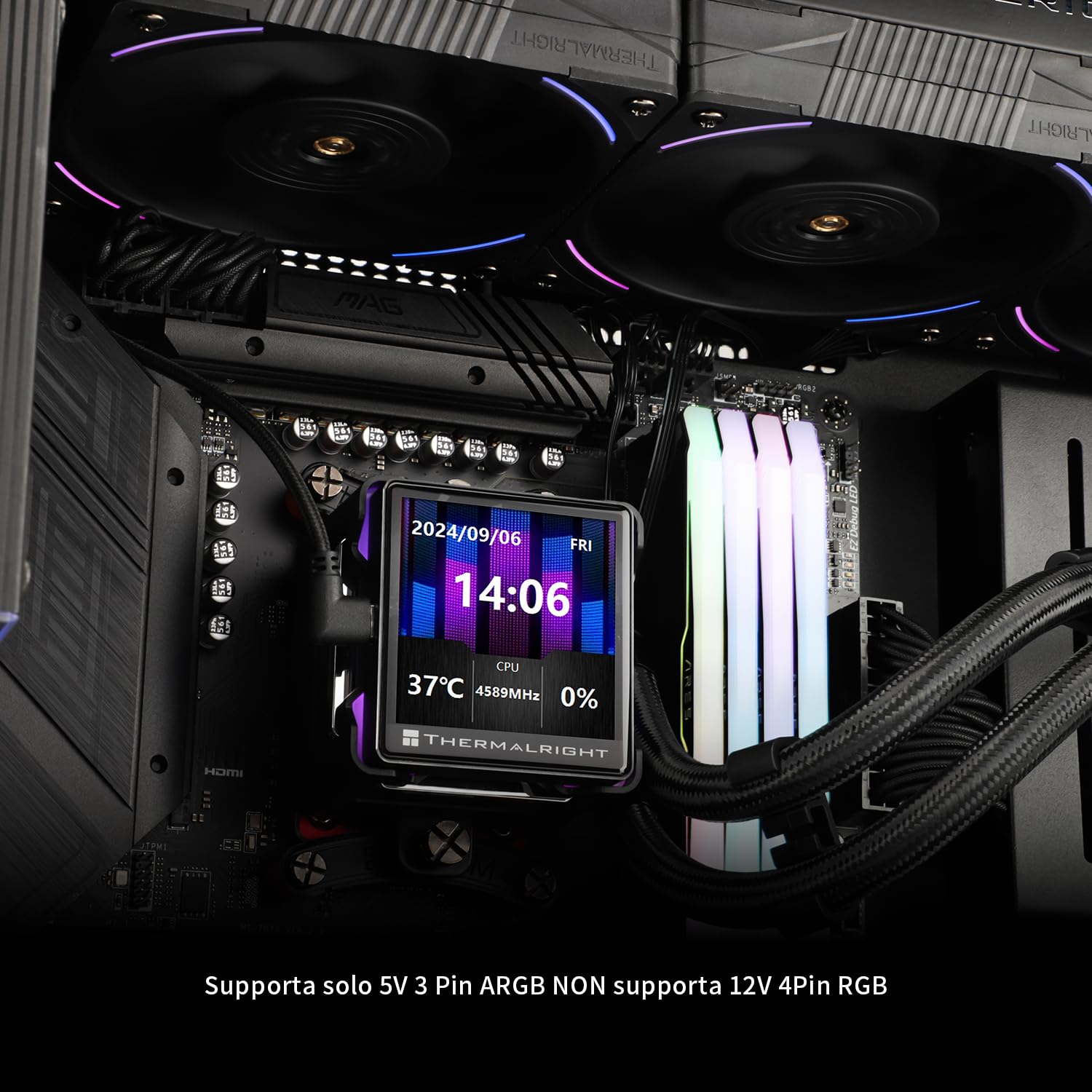 TR Elite Vision 360 ARGB BLACK CPU Water Cooler with TL-K12 PWM Fan, 2150RPM Speeds,IPS LCD Screen with 320 * 320 Resolution,Liquido CPU Cooler,for AM5/Intel 1851/1700,2.73inch Display Screen