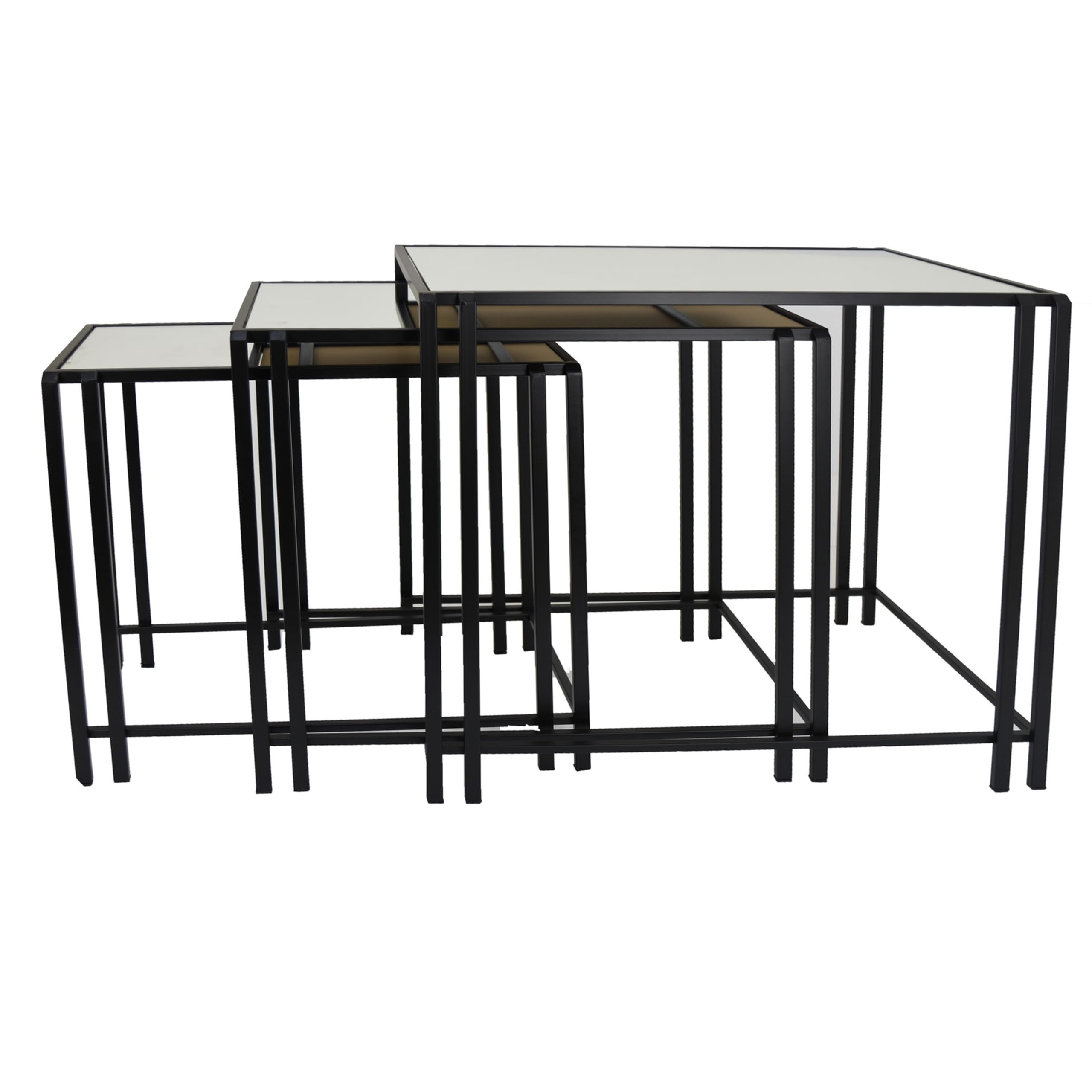 Benjara Buckley Nesting Plant Stand Table Set of 2, Black Metal, Mirrored Top