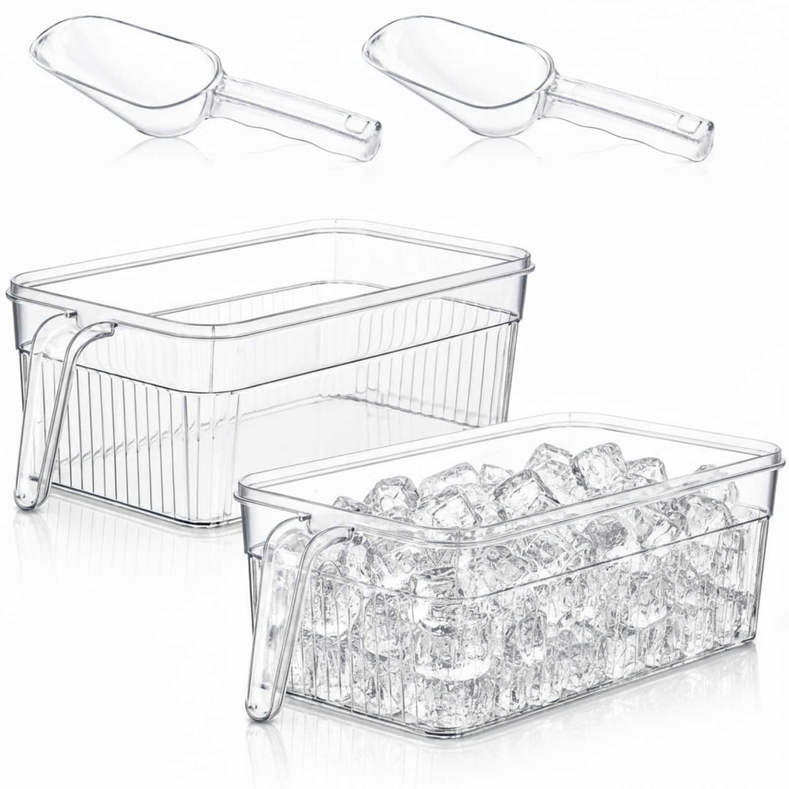 Havawish Ice Storage Bin and Flexible Scoop Set Plastic Freezer Bin