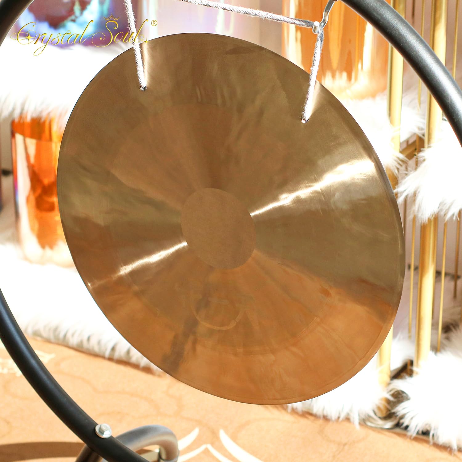Crystal Soul - Gong de bronce hecho a mano personalizable con mazo para meditación atención plena y sanación con sonido (40 pulgadas)
