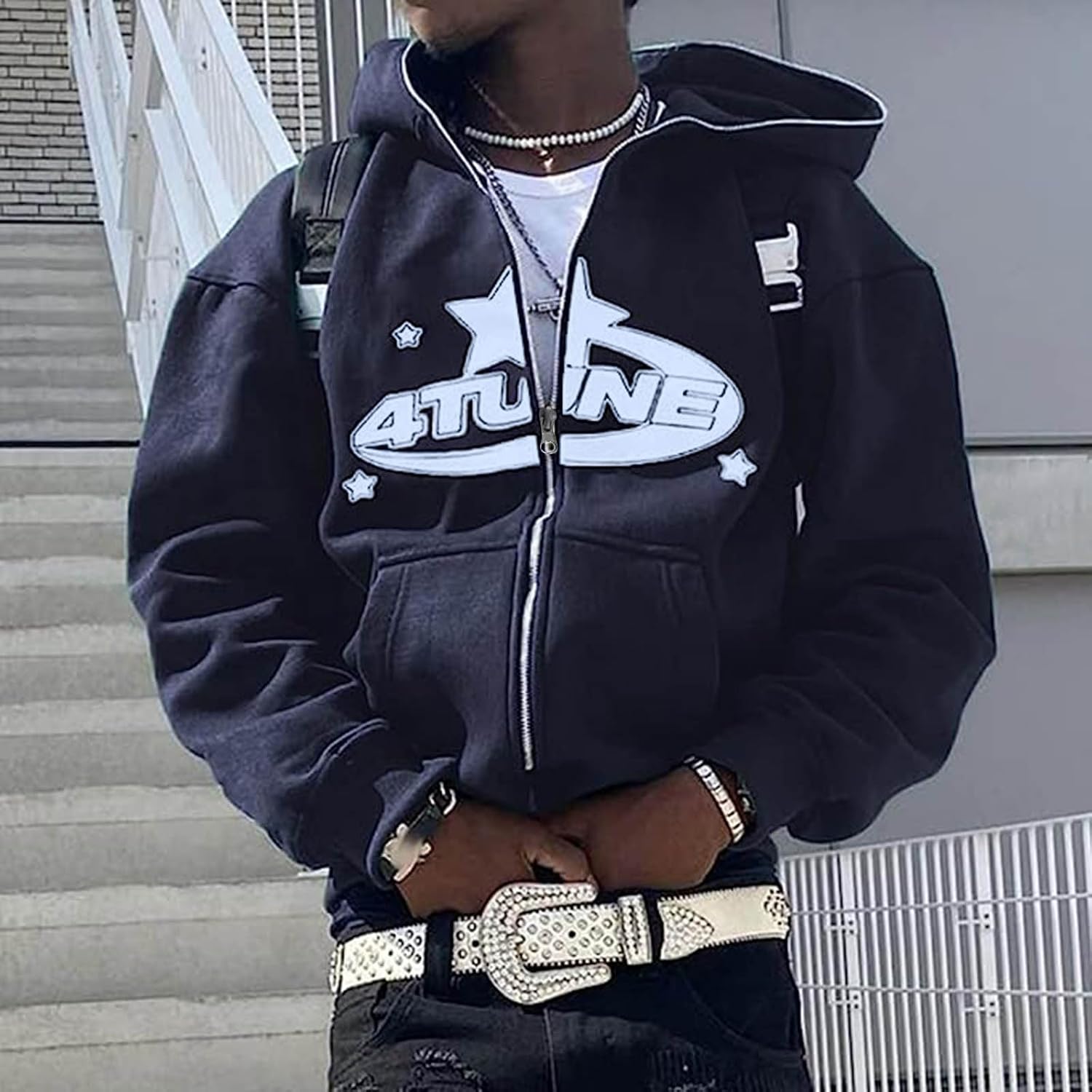 Generisch Hoodie Men's Y2K Jacket Zip Hooded Jacket Sports Jacket Zip Up Hoodies Hip Hop Hoodie Sweat Jacket Oversized Sweatshirt Outdoor Jacket Hoodie Stylish Streetwear C1-navy XXL