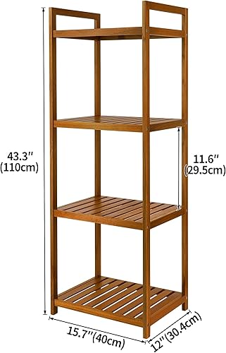 Miniatura 3 de Utoplike Estante organizador de madera de teca, estantes de pie, unidades de almacenamiento de baño de 4 niveles para piso, cocina, oficina