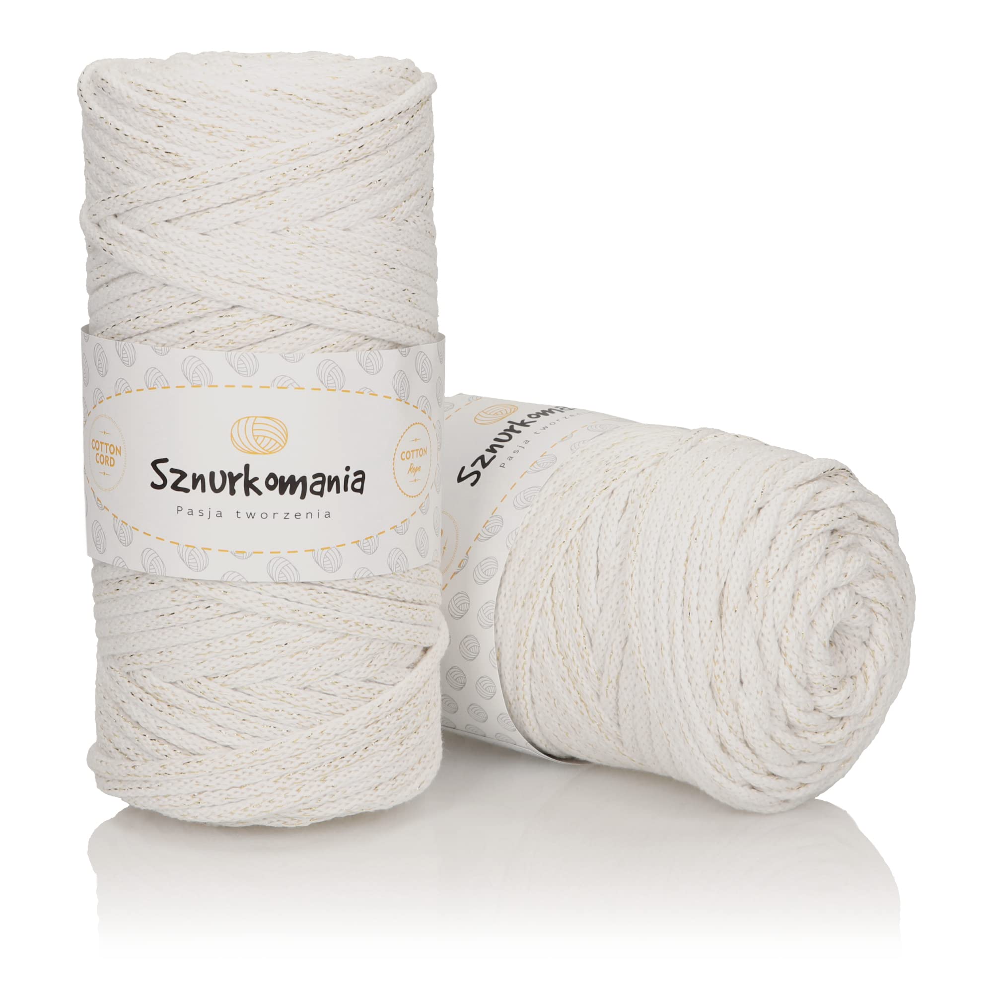 Glitter Cotton Cord 5mm 109 Yards, Macrame Cord 100m, Braided Cord with Metallic Thread, Crochet Cord, Shiny Cord, Macrame Rope, Macrame Yarn (White with Gold Thread)