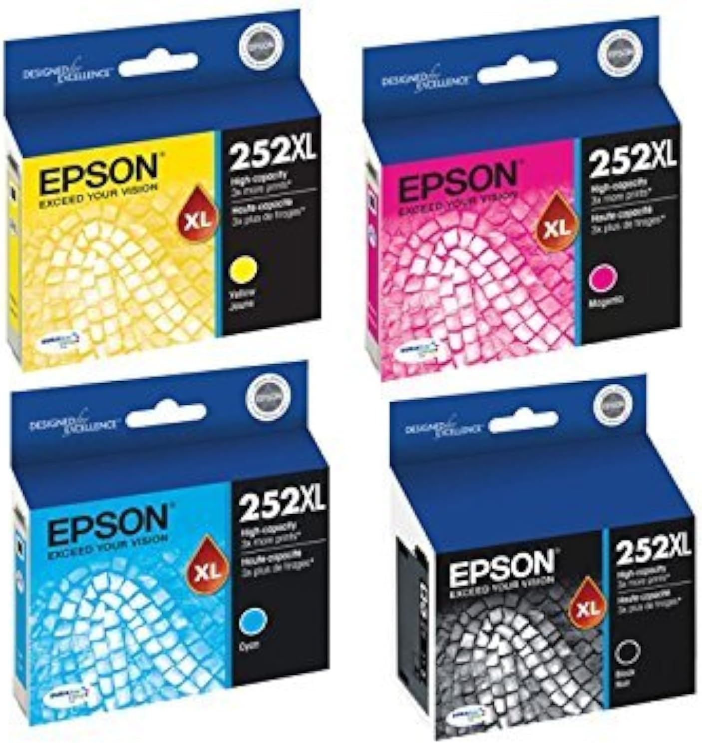 Epson T252XL120, T252XL220, T252XL320, T252XL420 High Yield Ink Cartridge Set - Epson Workforce WF-3620