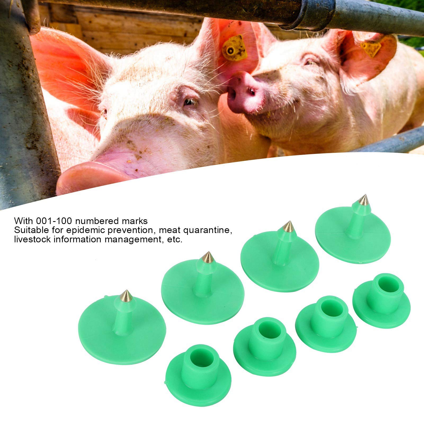 Marchi Auricolari Per Animali - 100 Pezzi, Plastica Verde, Per Conigli, Maiali, Bestiame - Foto 7