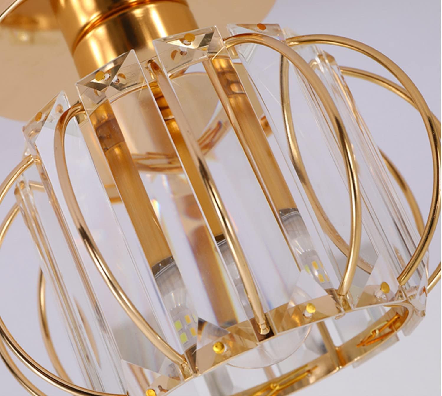 Semi Flush Mount Ceiling Light Mini Crystal Chandelier Farmhouse Light Fixture Cage Ceiling Light for Bedroom Living Room Pumpkin gold - - 