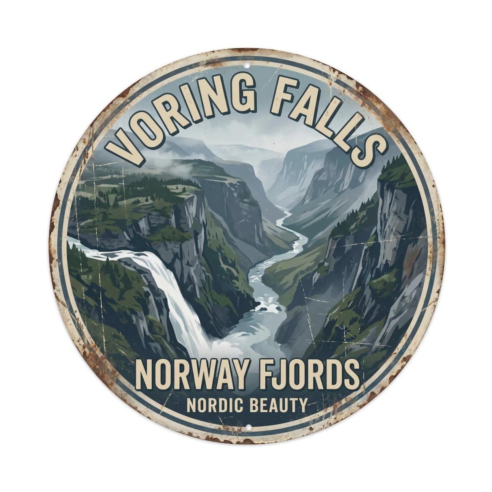Vintage Travel Voring Norway Fjords Metal Tin Sign