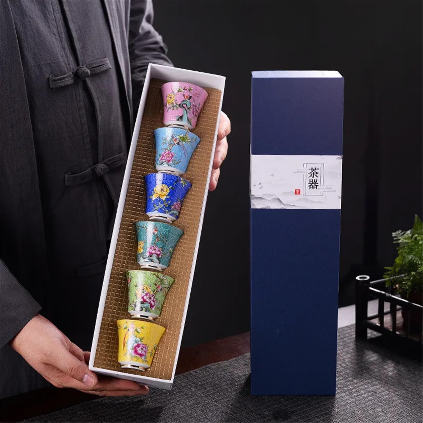 Taza infusora de té, 6 unidades, cerámica azul y blanca, juego de tazas de té Kung Fu de porcelana para la tarde, tazas de café expreso, taza de té de cerámica japonesa