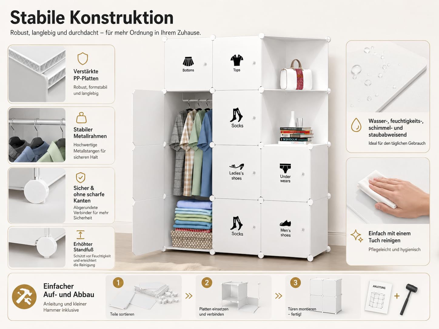 Litake 10-Teiliges DIY-Aufbewahrungsset Für Das Schlafzimmer, Offener Kleiderschrank Mit Türen, Begehbarer Kleiderschrank, Modulares Steckregalsystem, Einfache Montage (Weiß)