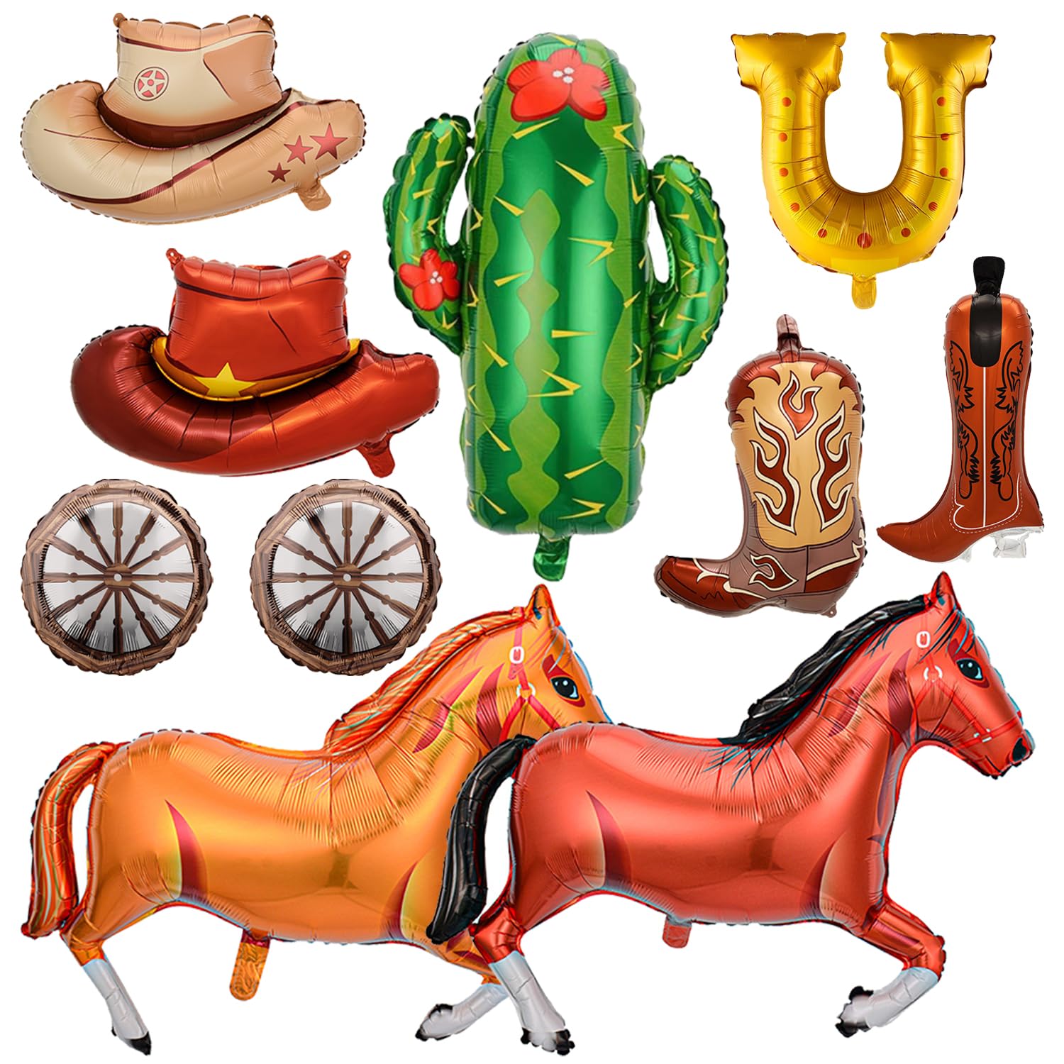 Yukiner 10Pcs Wild West Balloons Horse Racing Rodeo Horseshoe Cowboy Boots