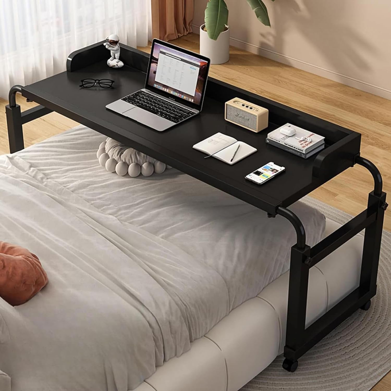 GXQFC Over Bed Table Wheeled, Mobile Adjustable Over Bed with Wheels, Over Bed Table Computer Laptop Table, Portable Convenient Reading Writing Desk for Working Dinning(Color:Black)