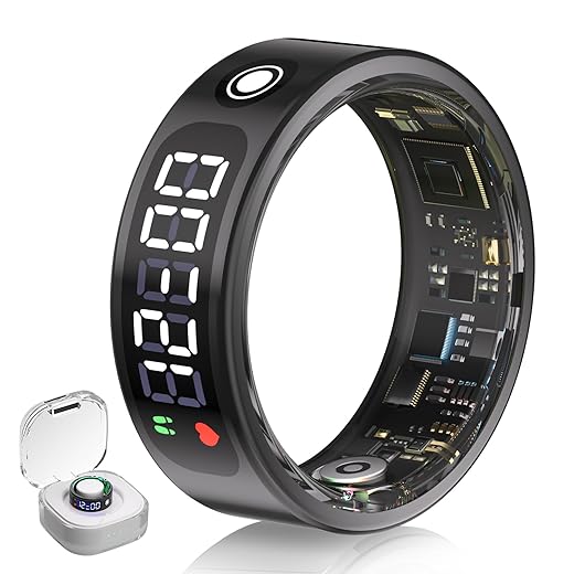 7.0 Smart Ring with LED Screen【5ATM Waterproof】【5.3+EDR Technology - 0.1%± Error】 Smart Ring for Men and Women to Monitor Sleep, Heart Rate, Black 13#