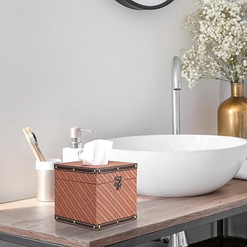 Miniatura 6 de Funda cuadrada para caja de pañuelos, soporte de pañuelos de madera retro con diseño de grano de trigo, dispensador de pañuelos decorativos con tapa