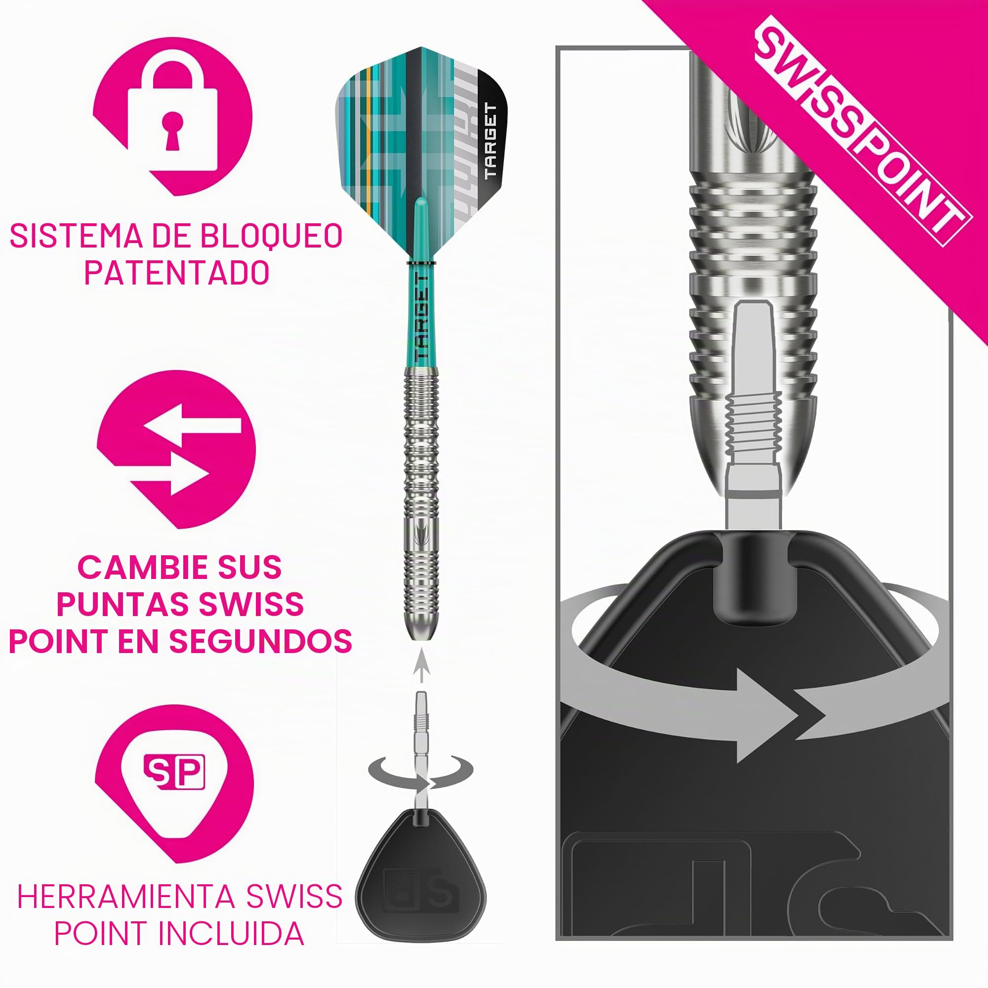Target Darts Hydro Punta de Acero Juego de Dardos, 21G/22G/23G/24G/25G/26G (Barrel 01/02/03) | Dardos con 90% de Tungsteno, Puntas Swiss Point Plateadas, Ejes Pro Grip Tag y Plumas Pro Ultra N.º 6