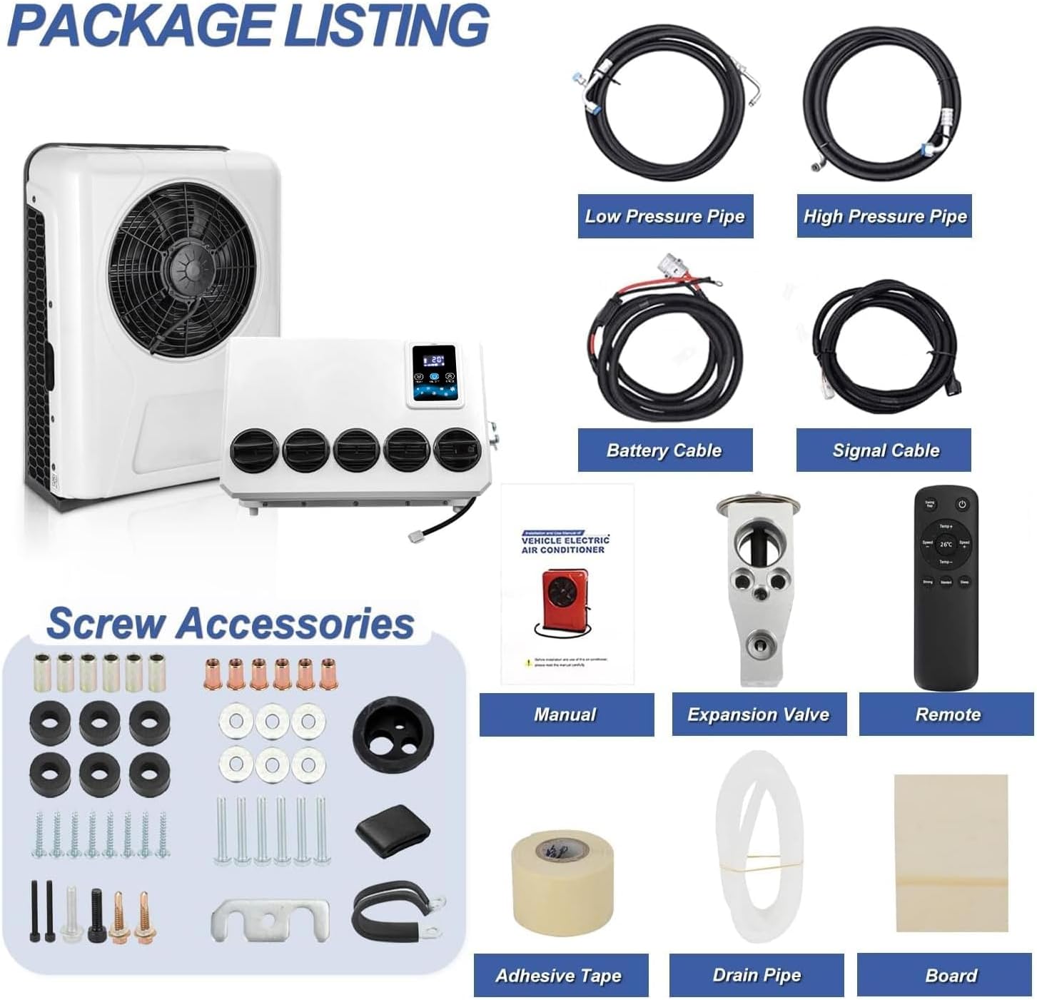 12V Truck Cab Air Conditioner 10000BTU 12 volt Universal dc Air Conditioning Electric Split ac Unit for semi trucks RV Crane Tractor Bus Boat Automotive Camper Van Motorhome New Energy