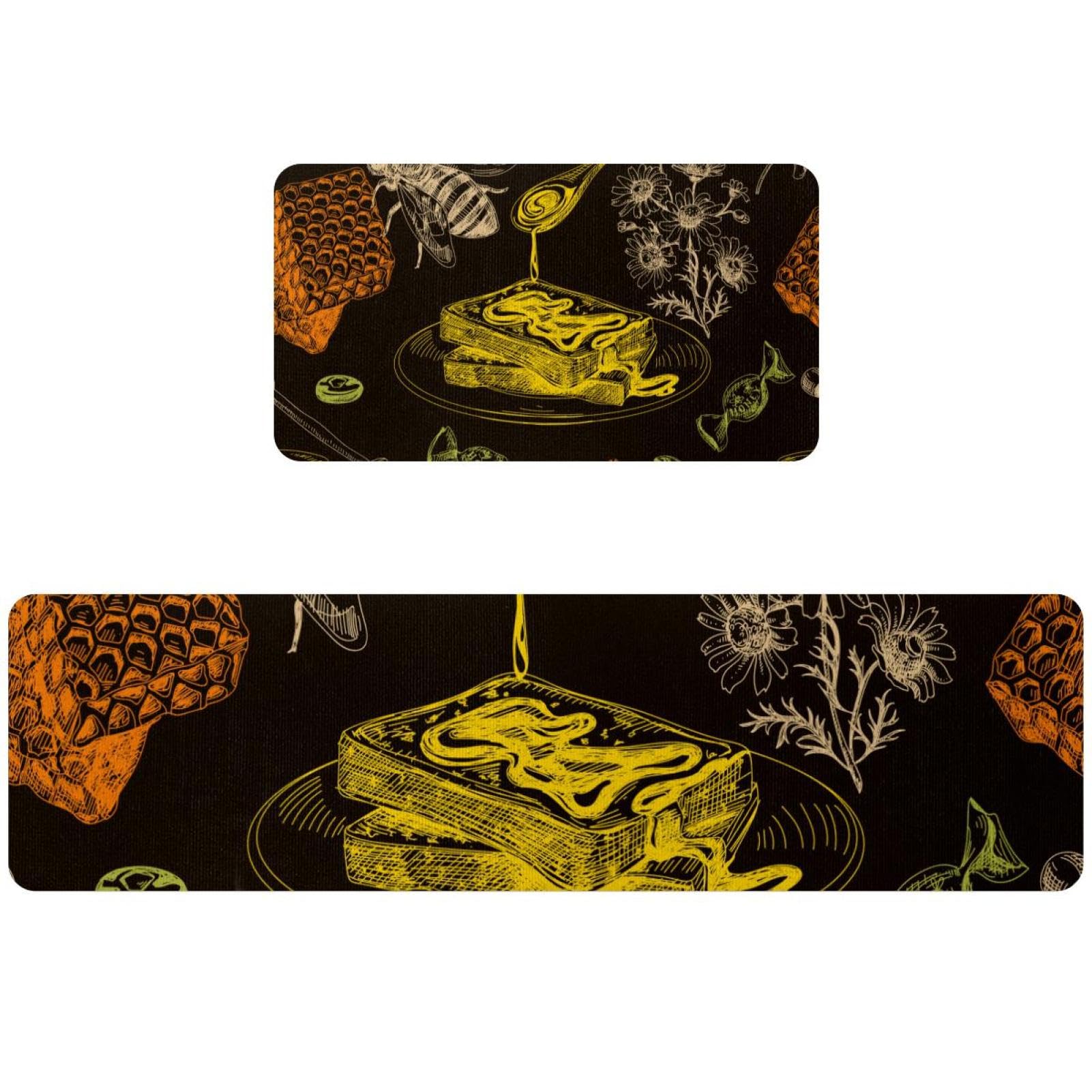 Tapis de cuisine antidérapant lot de 2 absorbants et lavables motif pot à miel