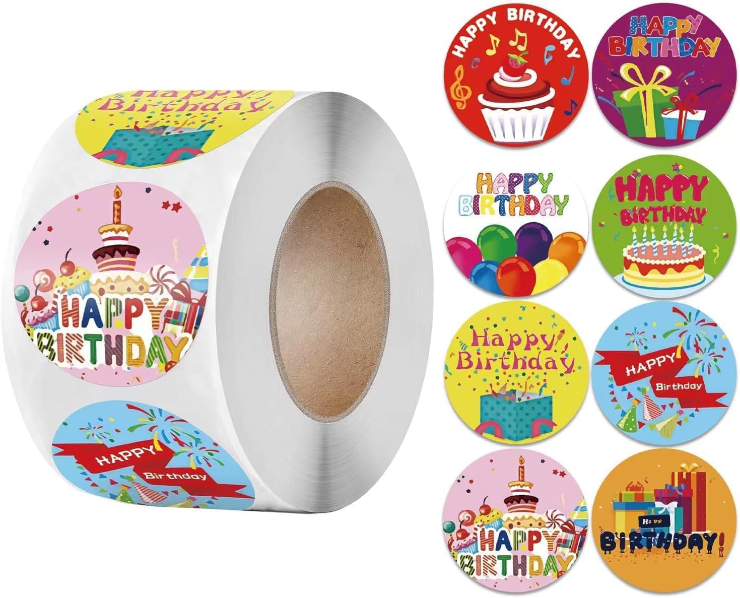 Umatuty500 Pcs 1inch Happy Birthday Gift Stickers Tags，Celebrate Birthday Pattern, Cute Round Self Adhesive Birthday Sealing Sticker Labels for Kids Adults Party Favors, Gifts, and Decorations