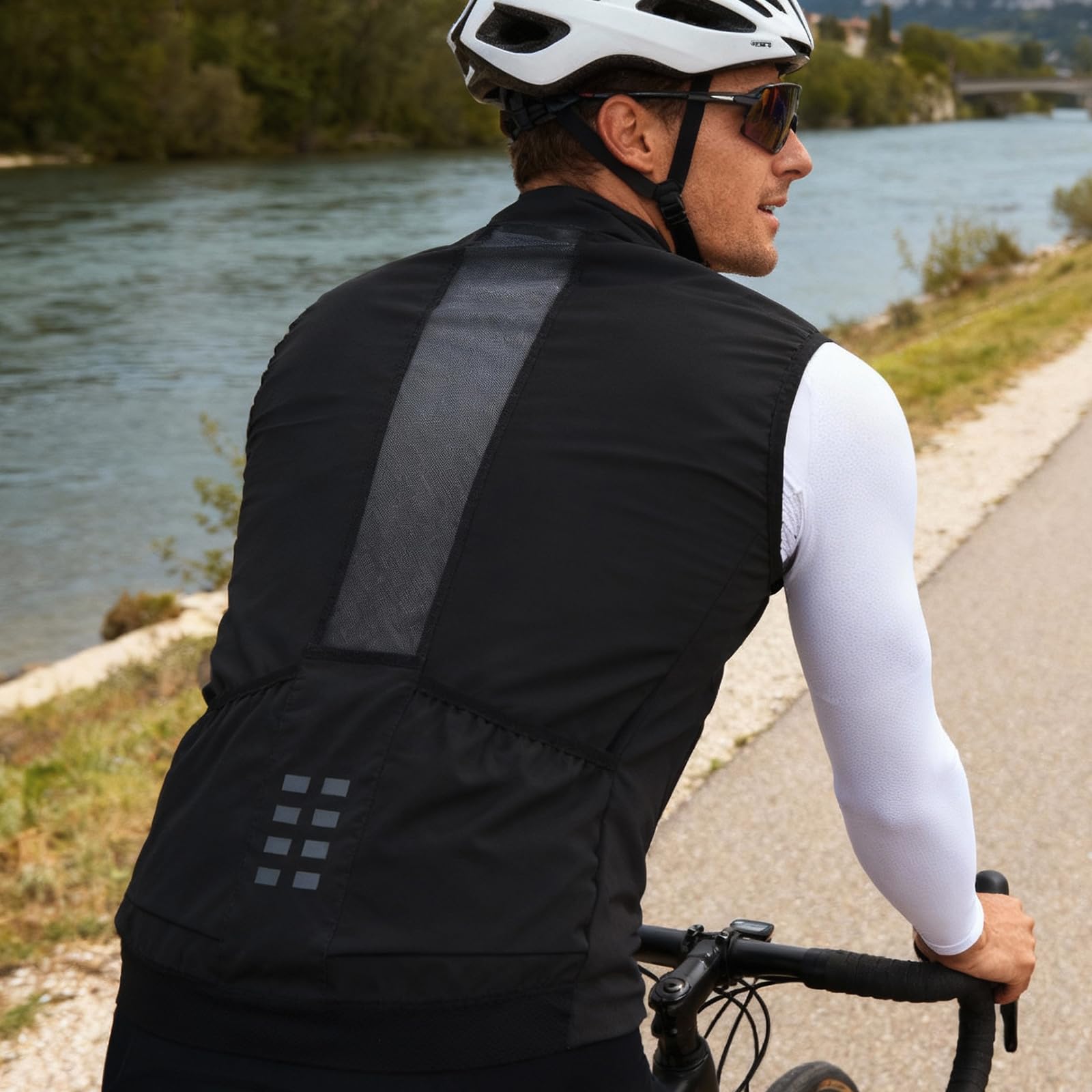 WOSAWE Veste de Cyclisme Homme Sans Manches Imperméable Léger avec Fermeture Éclair Double Sens