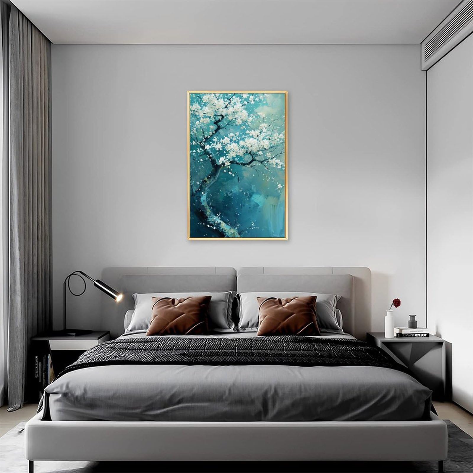 Amazon.co.jp: 絵画 白い花で覆われた木の油絵インテリア 絵画 魅力的