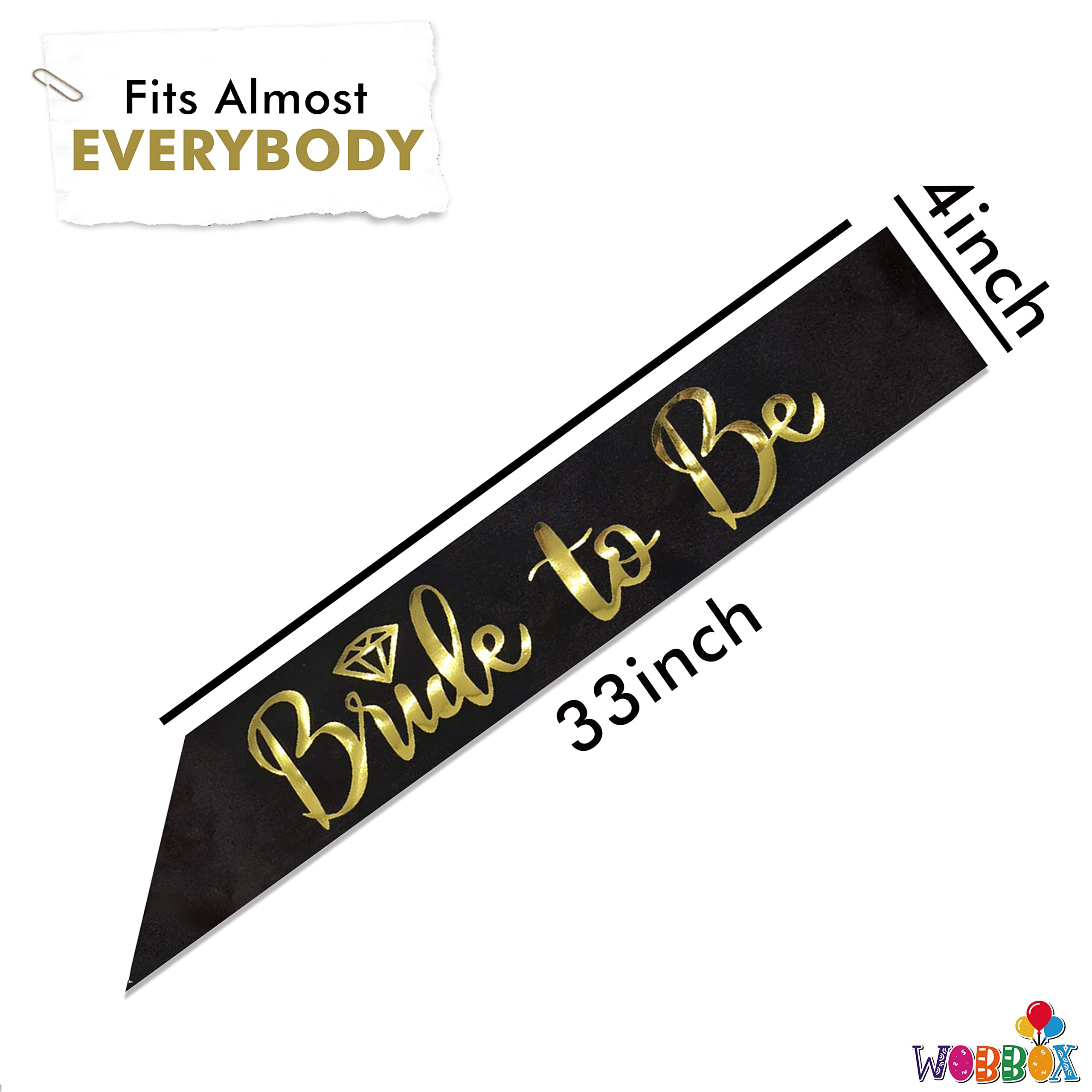 WOBBOX Bachelorette Party Decoration, Wedding Decoration, Sash (Black & Golden Dimond Bride to be) 1