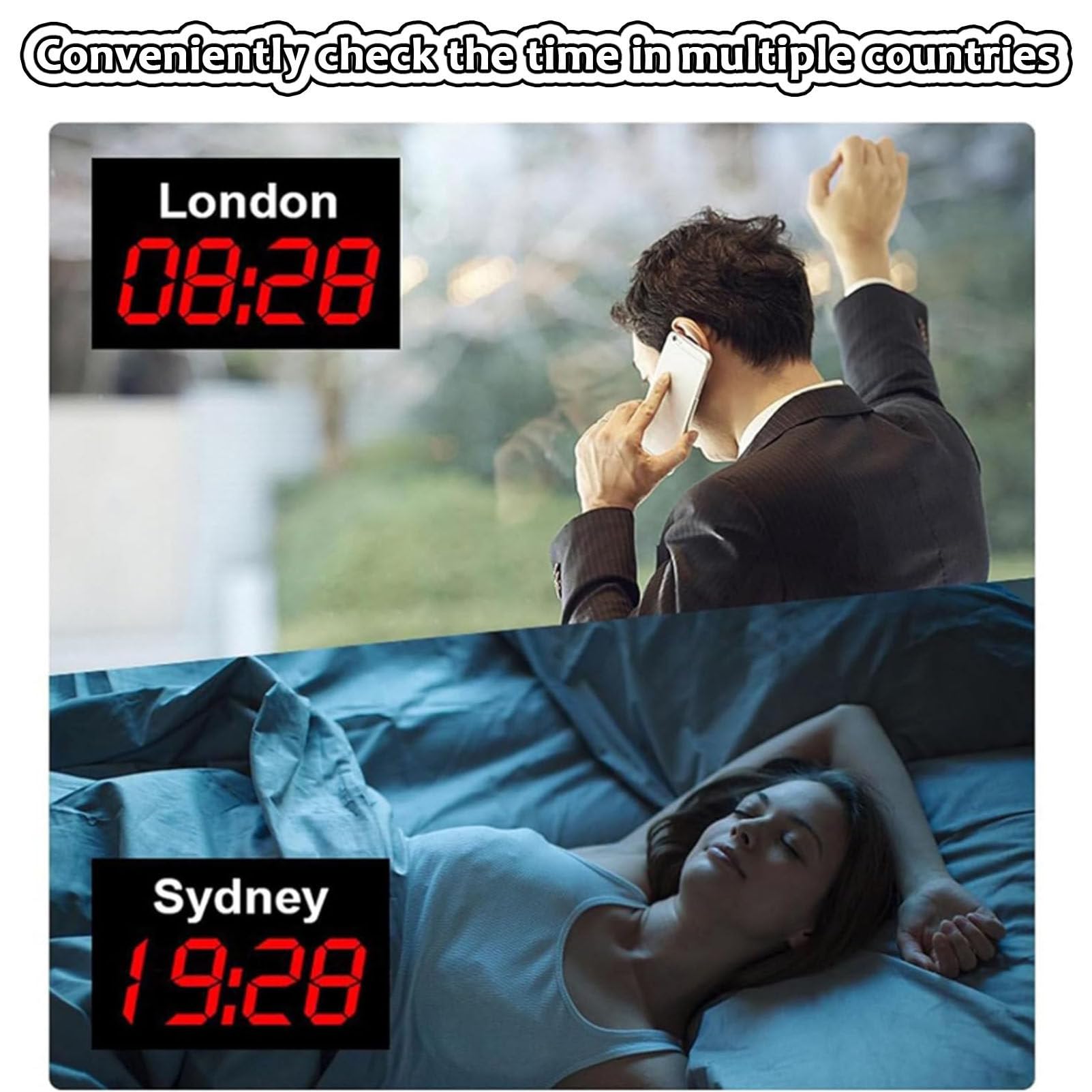 Orologio Digitale con fusi orari mondiali, Display LED Multiplo con 5 Livelli di Regolazione della luminosità, 3/4/5/6 Città per aziende multinazionali, Hotel e uffici, 6 Città (3 Città)
