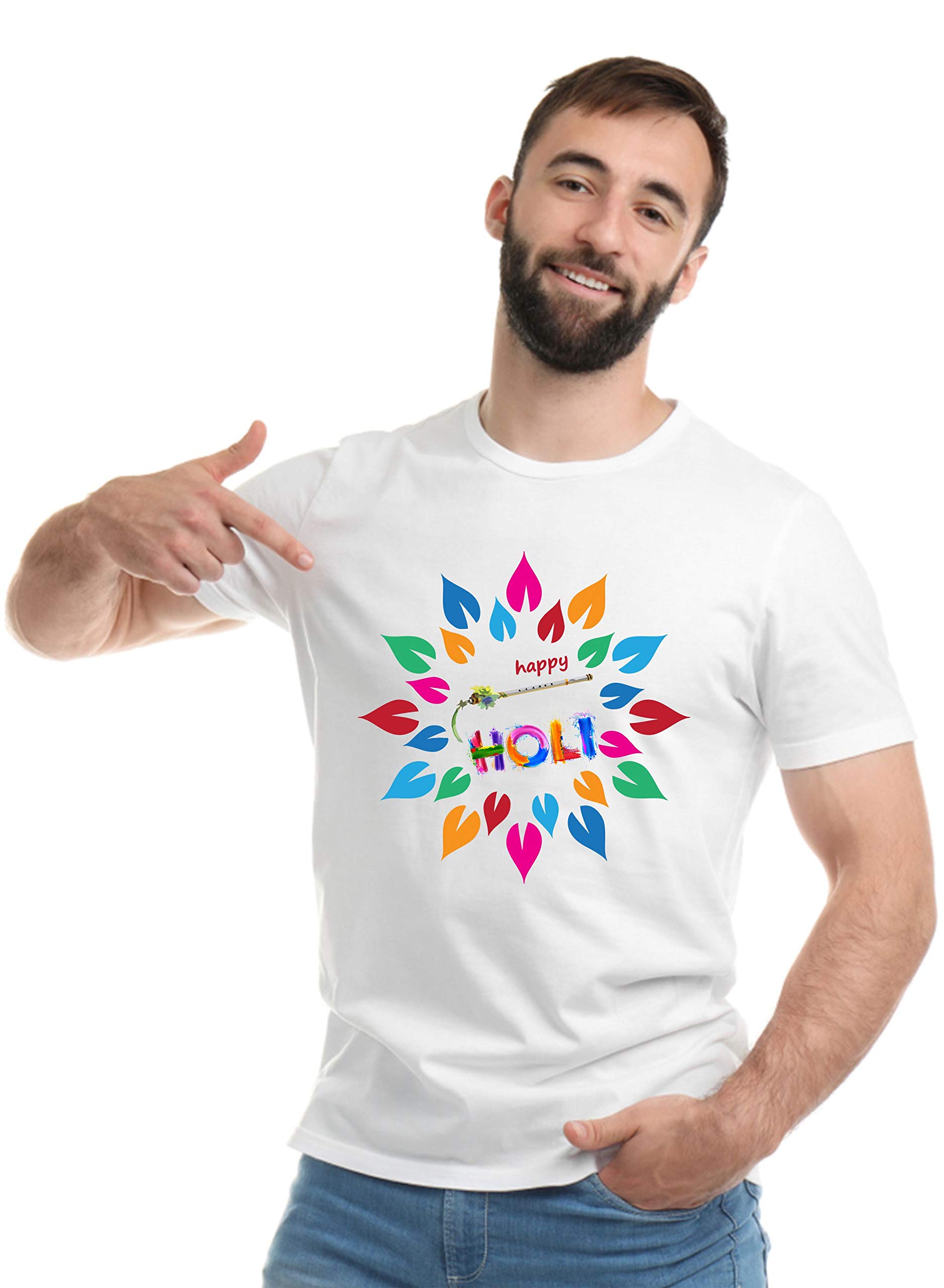 QUVYARTS Printed Regular Fit Round Neck Holi T-Shirt|Polyester Holi T Shirt